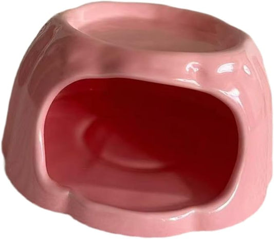 Hamster House Ceramic Hideout Small Animal Food Bowl Pudding Shaped Decorative Habitat Suitable for Hamster Cage Pet Gift Home Decoration, Pink