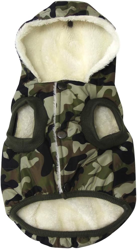 Vecomfy Fleece Lining Extra Warm Dog Hoodie in Winter,Small Dog Jacket Puppy Coats with Hooded,Green Camo S