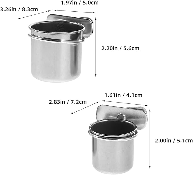 Stainless Steel Parrot Feeding Bowls with Clamp Holder, Cage Hanging Coop Cups 4.4cm 5.5cm for Budgie Cockatiel Bird Cage Accessories