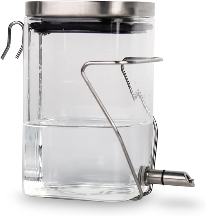 Hamster Water Bottle, Small Animal Glass Waterer, Stainless Steel Nozzle No-Drip Drinker Waterer for Sugar Glider, Rat and Birds (10.1oz)