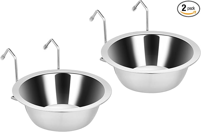 Fri4Free 2PCS Kennel Water Bowl Hanging,Stainless Steel Puppy Bowls for Small Dog Cage,Kennel, Crate, Catio Accessories,Dog Crate Water Bowl Dish Feeder Food Holder No Spill(8oz/1cup)