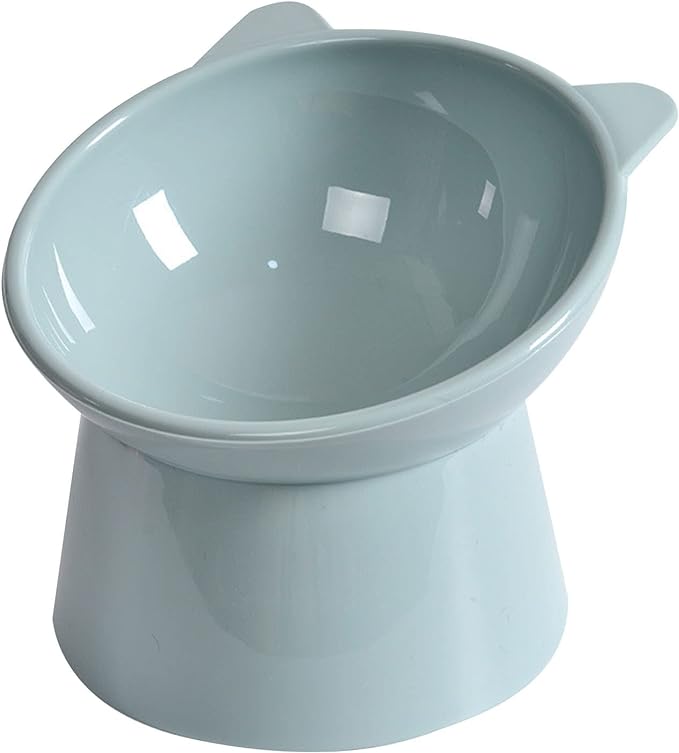 Tilted Cat Food Bowl - Whisker Friendly, Anti Vomiting, Slanted, Cat Bowl, Blue