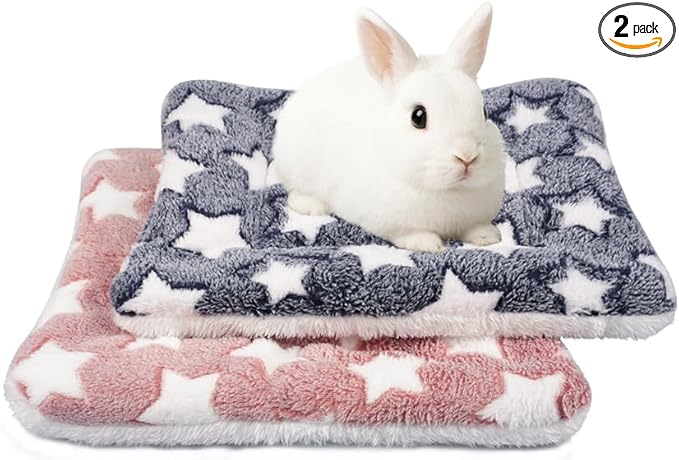 2 Pack Bunny Bed - 10 x 13 Inch Rabbit Pee Pads Bedding - Washable and Thickness Upgrade (Gray & Pink,M)