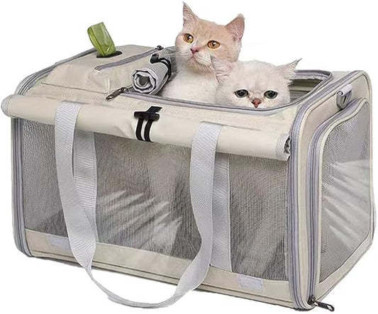 Pet Carrier Bag for Cats & Small Dogs, Airline Approved Travel Cat Carrier with Mesh Windows, Shoulder Strap & Removable Mat, Foldable Design for Home & Outdoor Trips