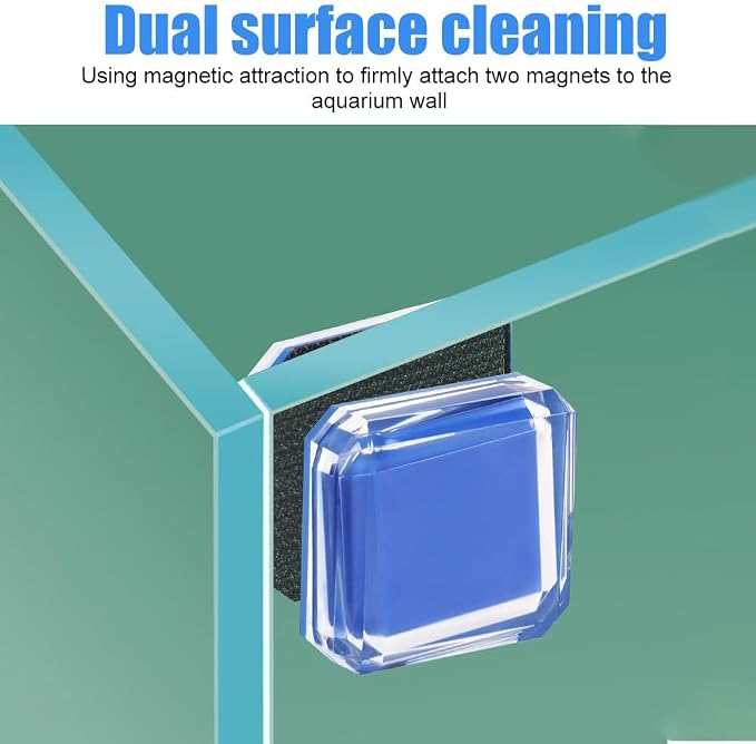 Aquarium Magnetic Cleaner, Double-Sided Algae Scraper Pad S/L for 0.2-0.5'' Thick Glass Tank