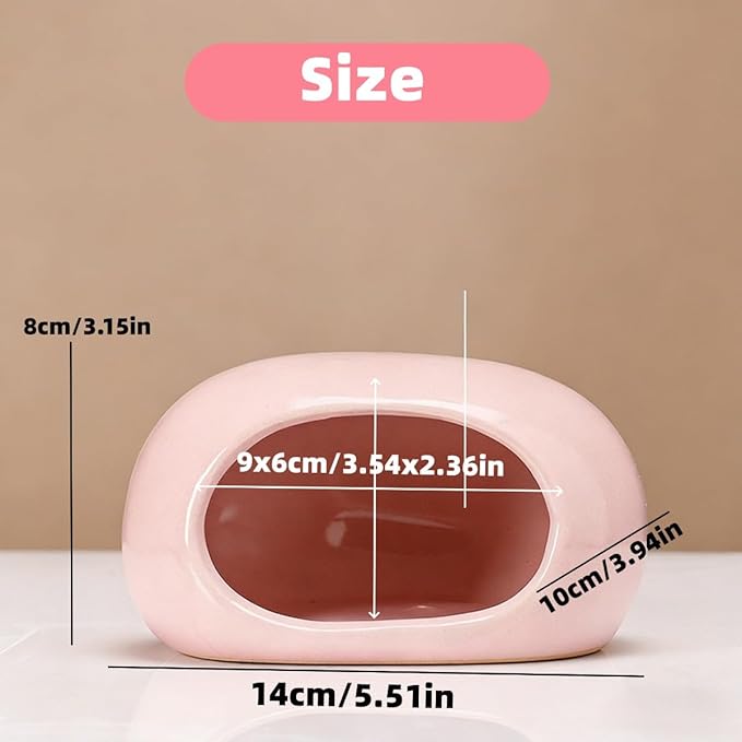 Ceramic Hamster Hideout Large Cool Summer Cute Guinea Pig Bed House for Dwarf Hamsters, Mices, Gerbils and Small Pets (Pink,M)