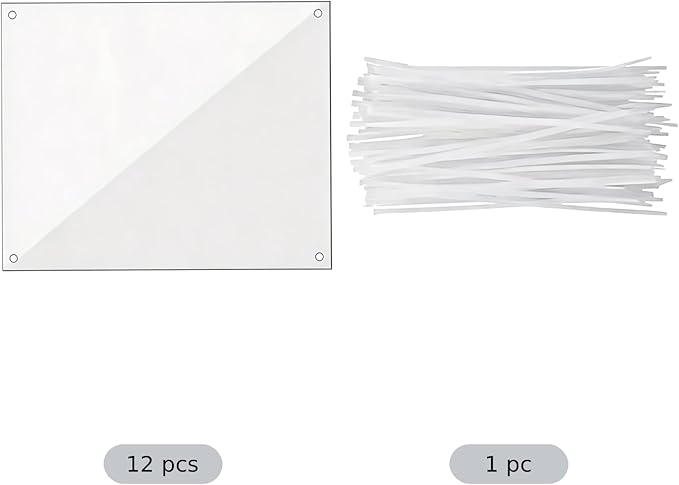 12 Pcs Clear Plastic Cage Guard Panels, 10 x 8.2 in Pet Habitat Siding, Splatter Anti-Splash Fence Dividers with 100 Zip Ties for Rabbit Cages, Guinea Pig Enclosures, Small Animal Protection