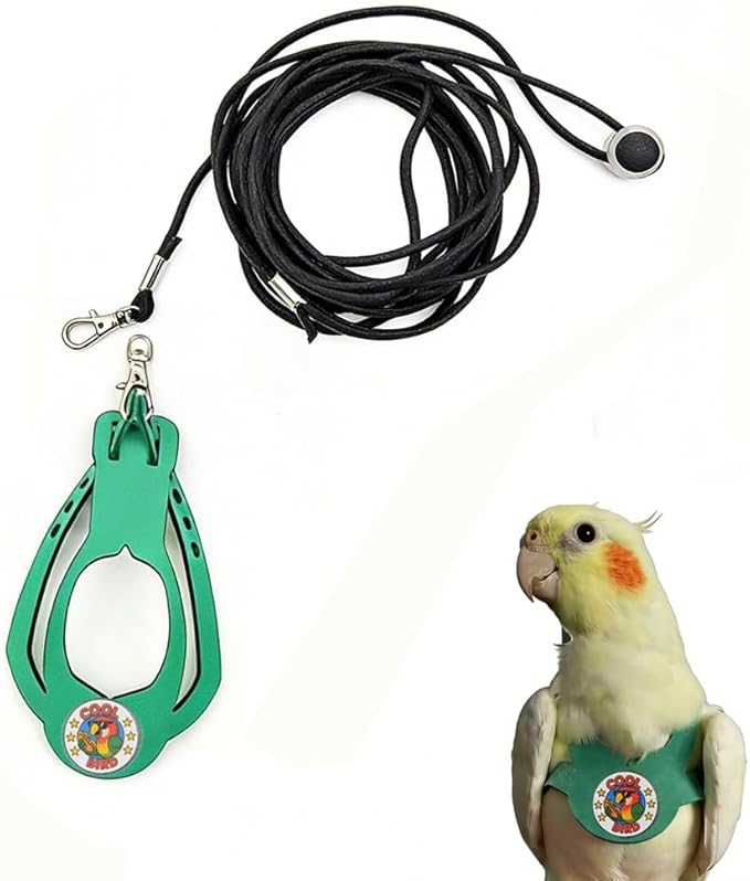 Adjustable Bird Harness & Leash Set for Small Birds,FitsBudgie,Parakeets, Conures, Cockatiels,Green Cheek,Quaker Parrots(Green, M) Z6350-8