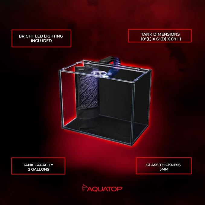 Aquatop Venti Professional Showcase Glass Aquarium Kit, 2-Gal – All-in-One Freshwater with LED Light - Breza Air Pump & Replaceable Filter Cartridge | Freshwater setup, LED light, Breza air pump, replaceable filter cartridge
