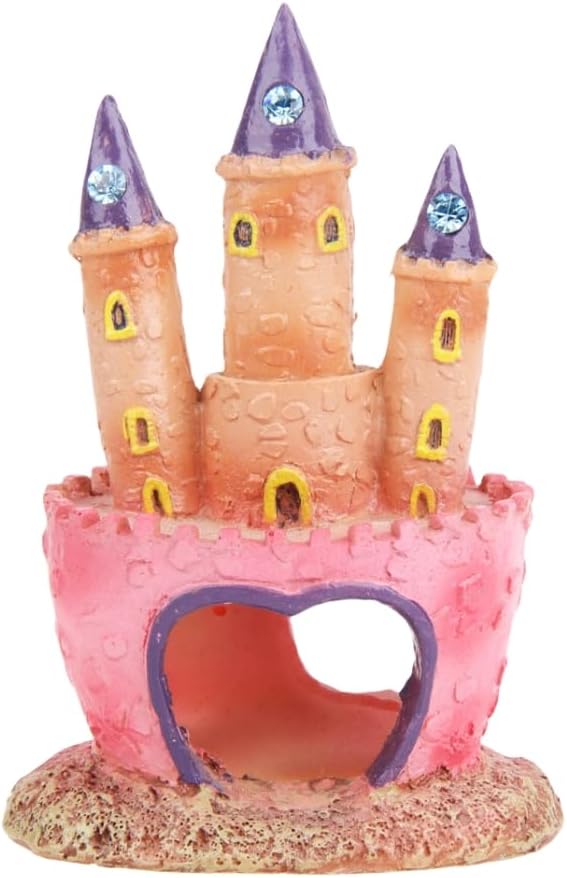 Cute Cartoon Aquarium Castle Decor, Pink Fairy Castle Ornament for Fish Tank, Small Fish Shrimp Hide Caves House Hideouts for Shrimp Crab Betta Cichlids Tank