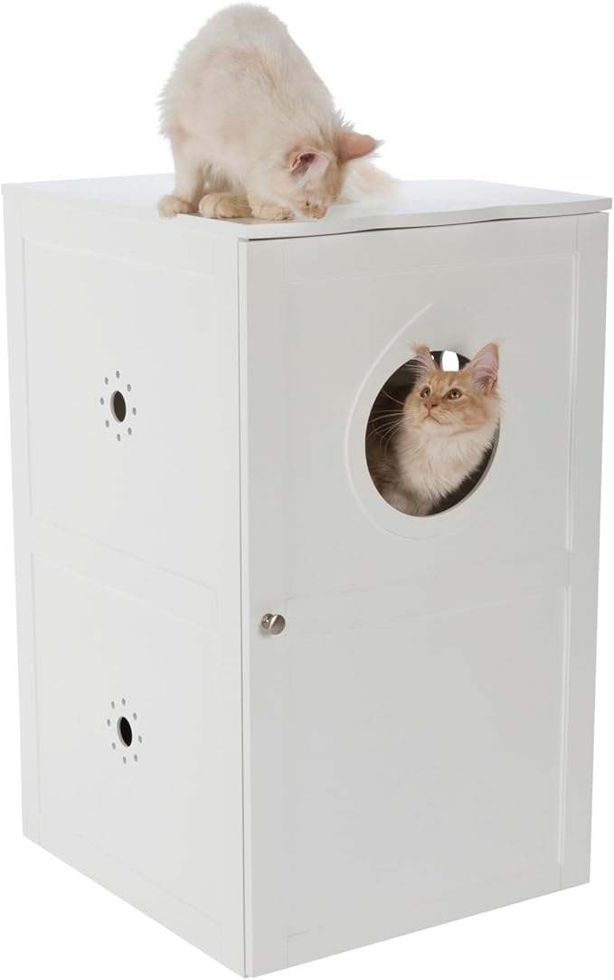 Trixie 2 Story Furniture Litter Box Enclosure (White), Hidden Litter Box for Cats, Double Layer, Big Front Door for Easy Cleaning, Large Hole for Easy Entry, Use as Side Table or Nightstand