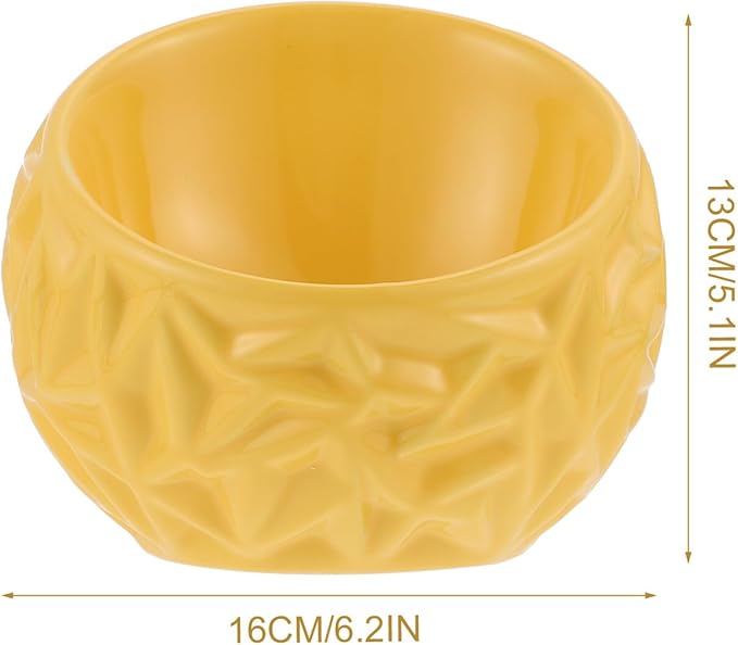 Milisten Ceramic Cat Bowl with Anti-tip Design, Yellow Geometric Kitten Feeding Dish, Sturdy Household Cat Feeder for Indoor Pets