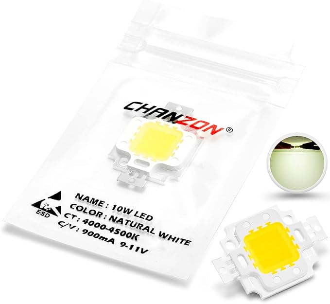 CHANZON High Power Led Chip 10W Natural White 4000K - 4500K | (900mA / DC 9V - 11V / 10 Watt) Super Bright Intensity SMD COB Light Emitter Components Diode Bulb Lamp Beads DIY Lighting