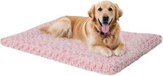 Washable Dog Bed Mat Crate Pad Soft Fluffy Pet Kennel Beds Dog Sleeping Mattress for Large Jumbo Medium Small Dogs, 42 x 28 Inch, Pink