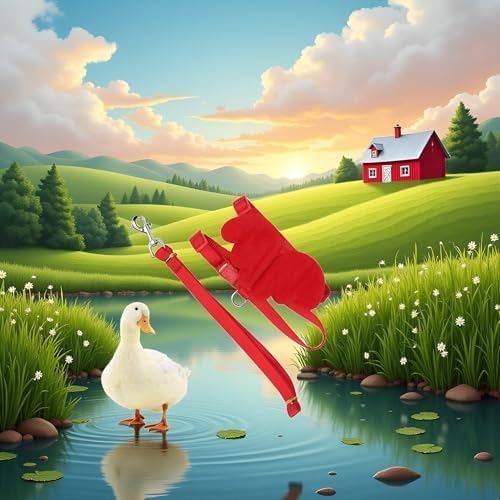 Duck Harness, Adjustable Chicken Walking Harness Breathable Pet Vest for Duck Chicken Hen Training Walking Basic Leashes[Red M]