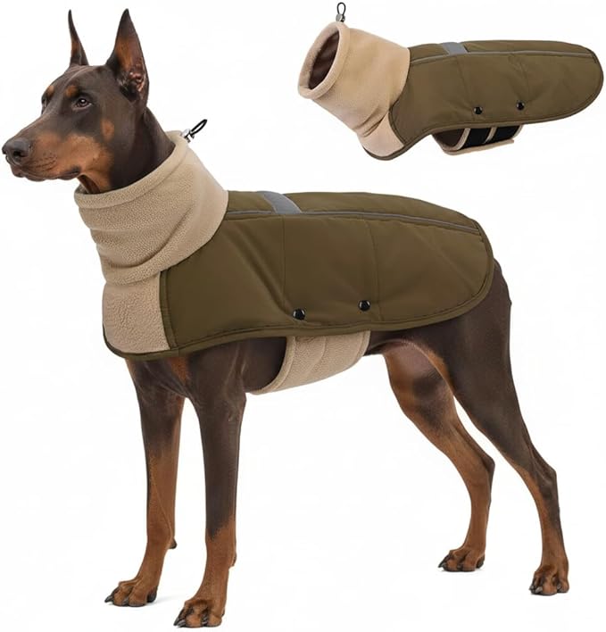 ASENKU Dog Coat, Dog Winter Jackets with Fleece Turtleneck, Windproof, Reflective Pet Snow Jacket for Cold Weather, Coats for Extra Large Size Dogs Army Green, XXXL