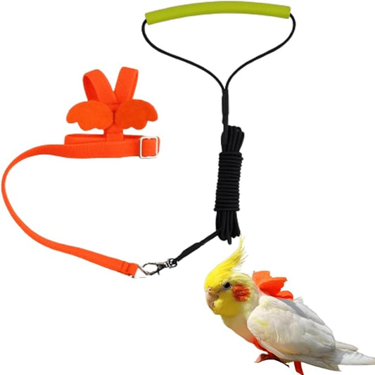 Pet Parrot Bird Harness and Leash, Adjustable Training Design Anti-Bite, Bird Nylon Rope with Cute Wing for Lovebird Budgie African Grey Macaw Conure (Orange,M)