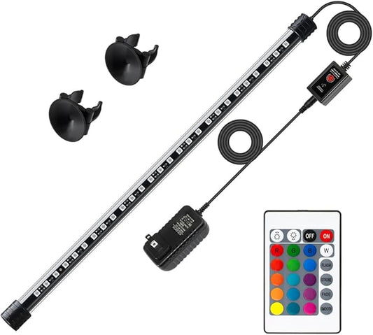 LED Aquarium Light with IP68 Waterproof and Memory Function Submersible Fish Tank Light with Remote and 16 Colors 19 Inches Brightness Adjustable Underwater Light Bar for Fish Tank Aquarium