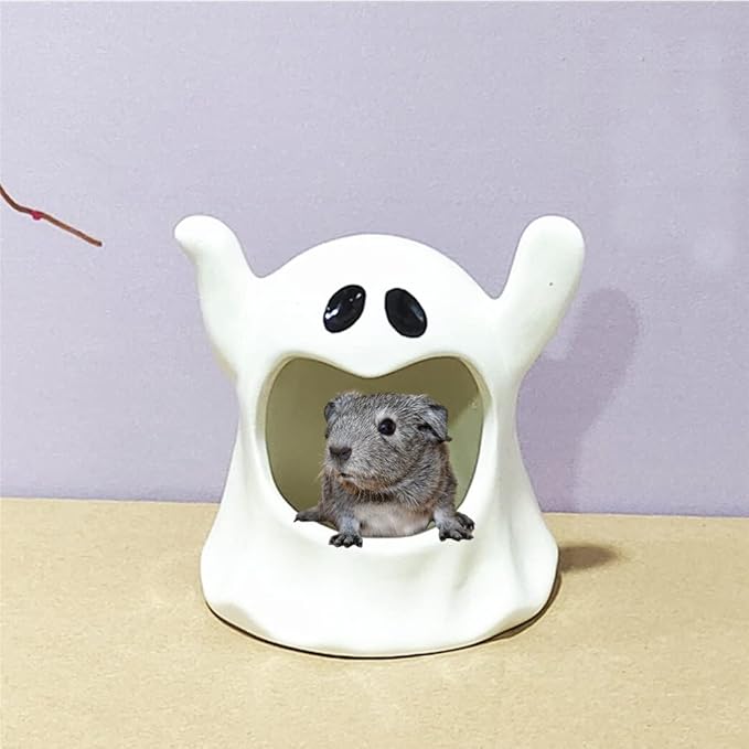 Specter Ceramic Guinea Pig Bed Cool Cave Beds Hamster House Hideout for Chinchilla Rabbit Dwarf Bunny Ferret Bunny Hedgehog Rats Summer Cage Nest