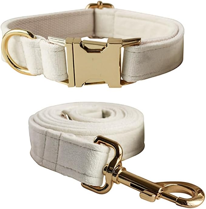 Velvet Dog Collar and Leash Set with Quick Release Metal Buckle | Bright & Stylish Leash and Collar Set, Soft Heavy Duty Pet Collars Adjustable for Samll Medium Large Dogs or Cats