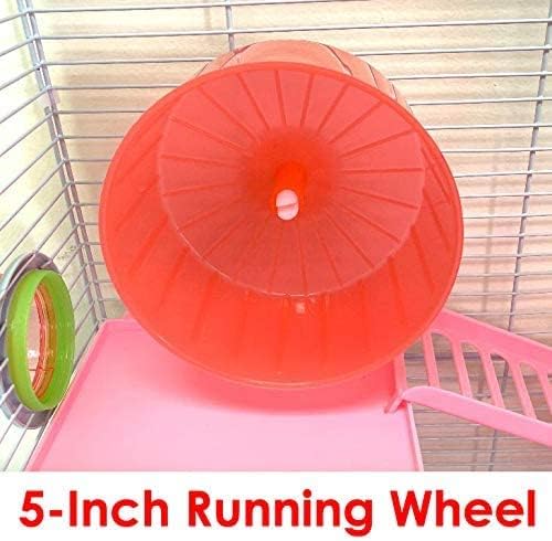 Pink 5-Floors Large Twin Tower Syrian Hamster Rodent Gerbil Mouse Mice Rat Cage with Crossover Tube Tunnel
