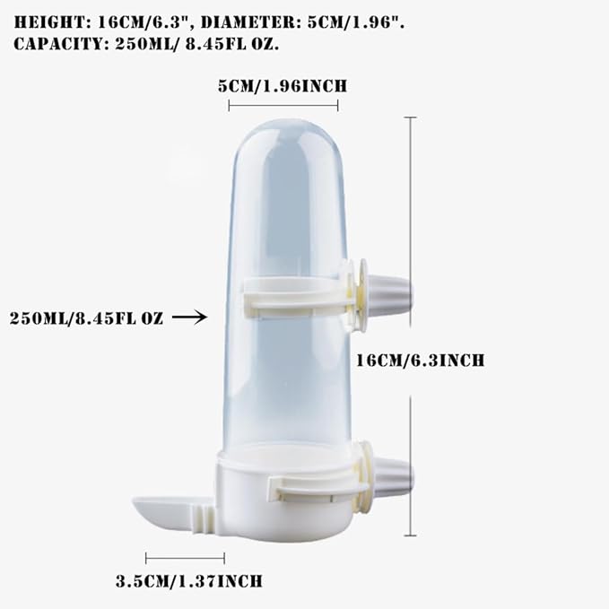Pet Bird Waterer - 8.45 Fl Oz Automatic Parrot Water Feeder, Suspended Bird Cage Dispenser for Parakeet, Budgie, Cockatiel, Lovebirds, Canary (2Pcs)