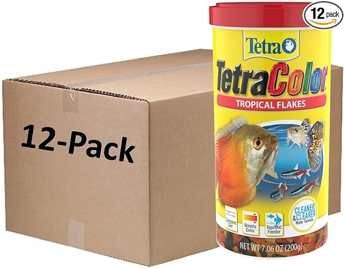 TetraColor Tropical Flakes Fish Food, Color Boosting, 7.06 oz 12 Pack | Top- & Mid-Feeding, Antioxidants, Proteins & Prebiotics, Clear-Water Formula