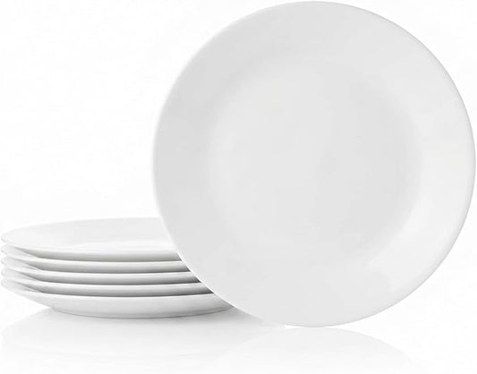 Corelle Vitrelle 6-Piece Salad Appetizer Plate Set Triple Layer Glass and Chip Resistant, 6-3/4-Inch Lightweight Round Plates, Winter Frost White