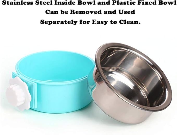 Crate Dog Bowl,Removable Stainless Steel Water Food Feeder Bowls Crate Coop Cup,Pet Cage Bowls with Bolt Holder for Cat, Puppy, Birds, Rats, Rabbits Small Animals ((Blue+Pink) Round, Samll)