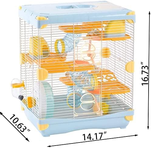 PETZHUBO Hamster Cage Small Animal Cage 3 Layers Cage Size：14.17"(W) X10.63(L) X16.73 (H) Suitable for Hamsters up to 3.5 inch in Length,Blue Colour.