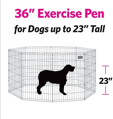 MidWest Homes for Pets 36-Inch Exercise Pen, for Indoor and Outdoor Use, 16 Sq Feet of Play, Single Door Folding Dog Pen, with Large Door Opening & Secure Latch, Easy to Set Up, Foldable Dog Playpen
