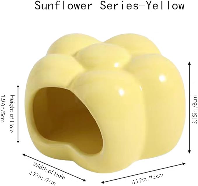 Ceramic Hamster Hideout, Cute Sunflower Shaped Hamster House - Washable Ceramic Guinea Pig Bedding, Guinea Pig Hideout Mini Hut Small Animal Hideout Cave Cage Accessories