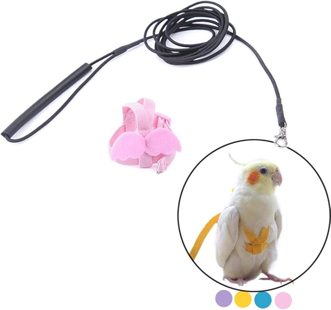 Bird Harness Leash Kit for Walking, Durable Outing Gadget Adjustable Flying Training Rope Strap, Traction Rope for Parrot, Cockatiel, Parakeet, Lory, Conure..