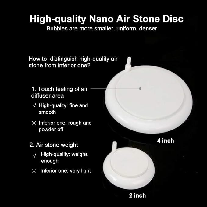 hygger Aquarium Air Stone, Fish Tank Bubbler, Nano Furnace Flue Round Stone Disk, Small Bubbles and High Dissolved Oxygen for Hydroponics, with 2 Suction Cups, 1 Adjust Valve, 1 Check Valve (2 Inch)