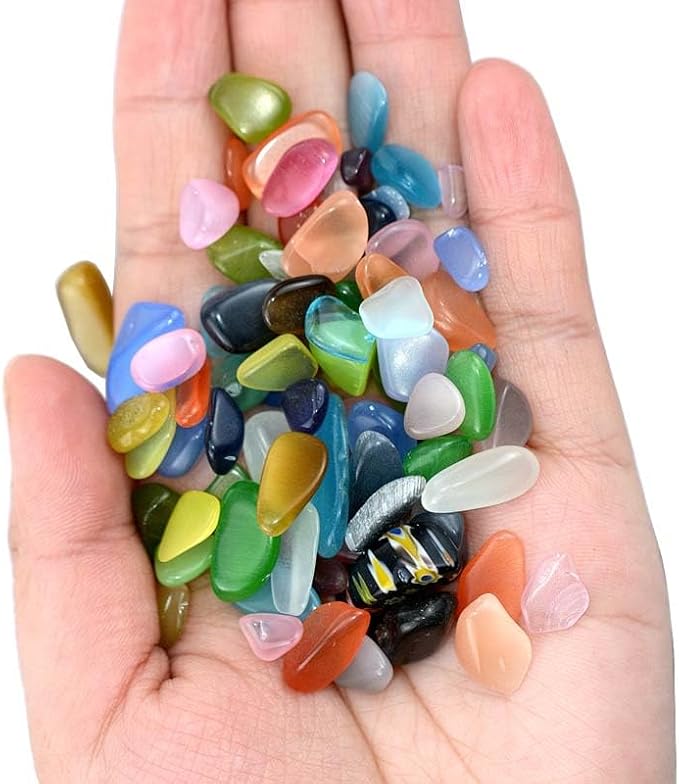 WAYBER Polished Crushed Rainbow Opal Decorative Gravel Stones, 1 Pound | Toxin-free, Colorfast, Great for Reiki Healing, DIY Crafts, Vase Filler, Aquarium Landscaping & Planter Décor