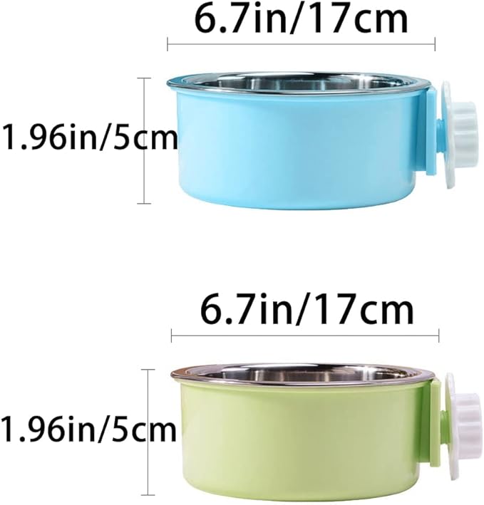 Crate Dog Bowl,Removable Stainless Steel Water Food Feeder Bowls Crate Coop Cup,Pet Cage Bowls with Bolt Holder for Cat, Puppy, Birds, Rats, Rabbits Small Animals ((Blue+Green) Round, Large)