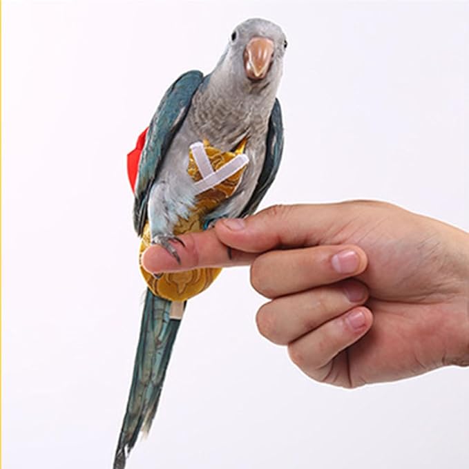 Escape-Proof Parrot Adjustable Flight Suit with Bow(Without Leash), Standalone Reusable Bird Nappy Clothing for Cockatiels,Parakeets & Medium Parrots - Breathable Nylon(Yellow Nylon-S)