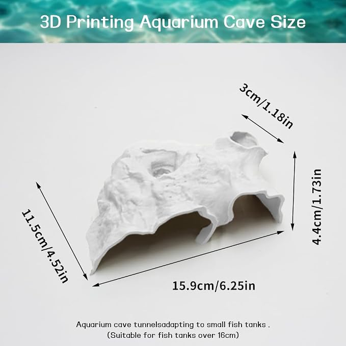 3D Printed Aquarium Cave Tunnel - Fish Tank Decoration Natural Fish Hideout for Pleco, Shrimp & Corydoras | Sinking Base & Viewing Ports | Substrate-Friendly Decor (6.7" Under Gravel Design)