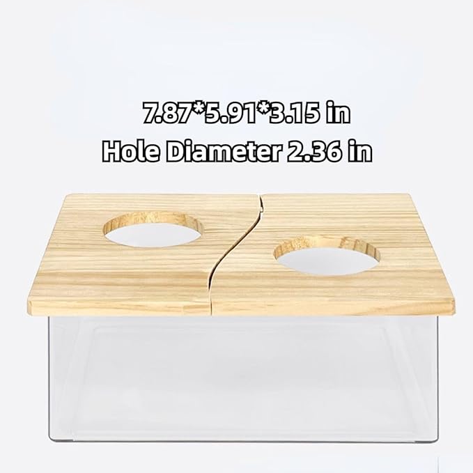 Hamster Sand Bath Box Container, Mini Pet Sandbox Lid Design Take Bath Wooden Sandbox Dust Bath, Transparent Bathroom & Digging Box Acrylic Hamster Litter Box Small Animal Accessories (B)