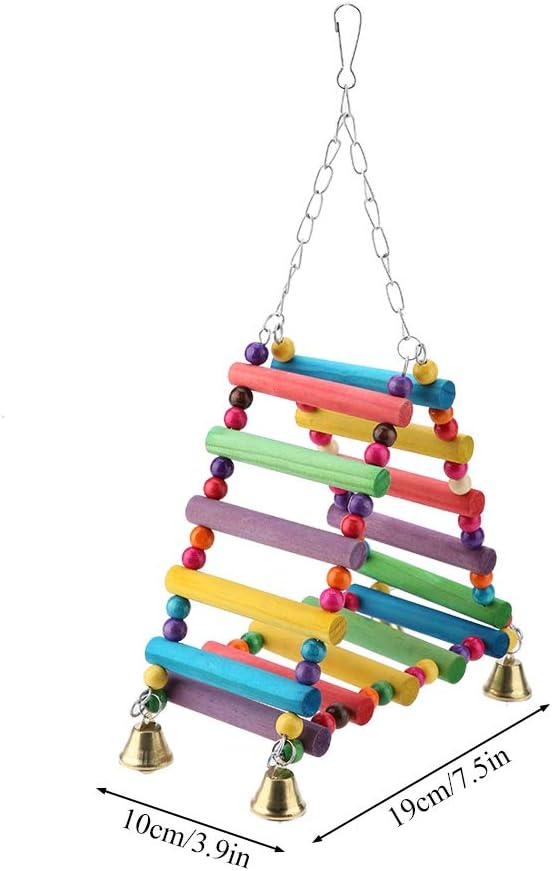 Parrot Swing, Bird Parakeets Wooden Toys Foraging Wall Hanging Standing Toy Climbing Hammock Swing Colorful Chewing Ladder Bird Cages Perch Accessories Lovebirds Finch Budgerigars Cockatiel Mynah