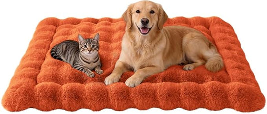 SOMAHE Large Dog Bed Mat, Extra Large Plush Faux Fur Washable Pet Bed for Large Dogs, Non-Slip Fluffy Dog Mat – Machine Washable XL Dog Sleeping Pad for Large Breeds, 35 x 27 Inch Orange