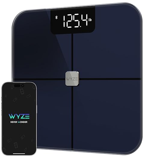 Wyze Scale, Smart Scale for Body Weight, Digital Bathroom Scale for Body Fat, BMI, and Heart Rate, Body Composition Analyzer with App, Batteries Included, Bluetooth, 400 lb (Black)