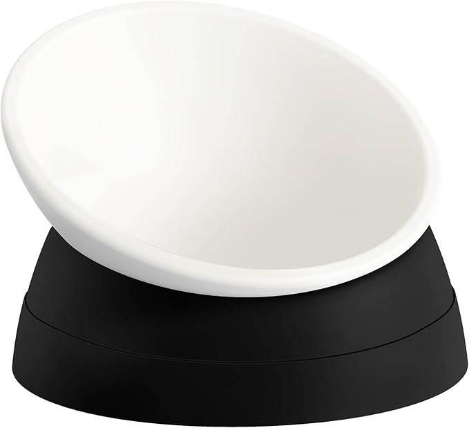 Elevated Cat Bowl, Adjustable Raised Slanted Food Bowl for Cats and Small Dogs, Wide Shallow PP Dish with TPR Non Slip Base, Whisker Friendly, 17 oz