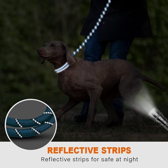 Taglory Rope Dog Leash 5 FT with Comfortable Padded Handle, Highly Reflective Threads Leash and Anti-Tangle Clip for Walking Medium Large Dogs, 1/2 inch, Blue