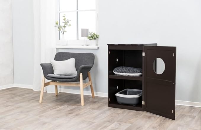 Trixie 2 Story Furniture Litter Box Enclosure (Espresso Brown), Hidden Litter Box for Cats, Double Layer, Big Front Door for Easy Cleaning, Large Hole for Easy Entry, Use as Side Table or Nightstand