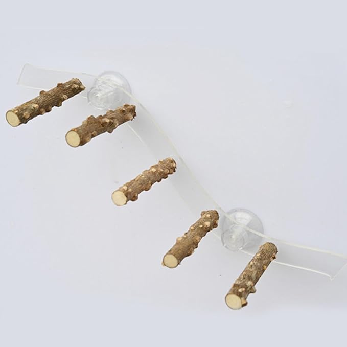 Suction Cup Wood Perch Toy, Wood Bird Perch Cage Accessories, Style C