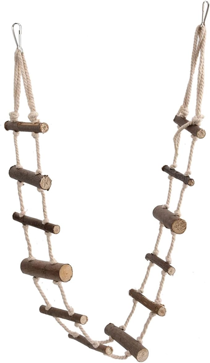 Pet Hamster Climbing Ladder Toys, Squirrel Suspension Rope Bridge Parrot Nature Wood Long Climbing Ladders for Squirrel Hamster Sugar Gliders