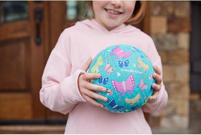 Crocodile Creek Playground Ball - Durable Rubber Ball for Kids Ages 3 and Up - Bouncy Inflatable Ball for Kickball, Indoor Games, and Outdoor Sports - PVC-Free - Butterflies - 7-inch Diameter