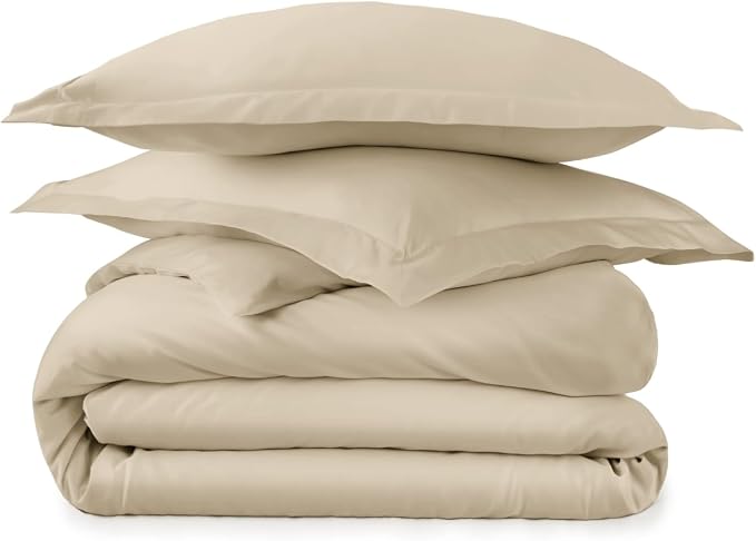 100% Organic Cotton Duvet Cover Queen Size - Naturally Soft Lightweight & Cooling Duvet Cover Set with Decorative Shams - Premium GOTS Certified 300 Thread Count Sateen Weave (Dune, Queen)