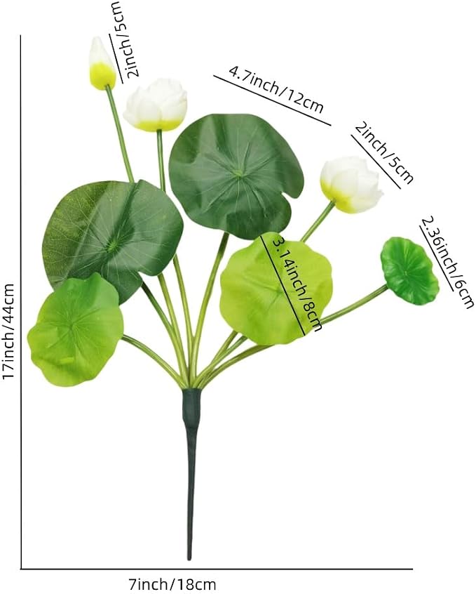 17" Artificial Flower Water Lily,Water Lily Plants for Ponds Small,Silk Flowers Plastic Flowers Lotus for Fish Tank Decoration Home Garden Wedding Arrangement Decor (3, White)